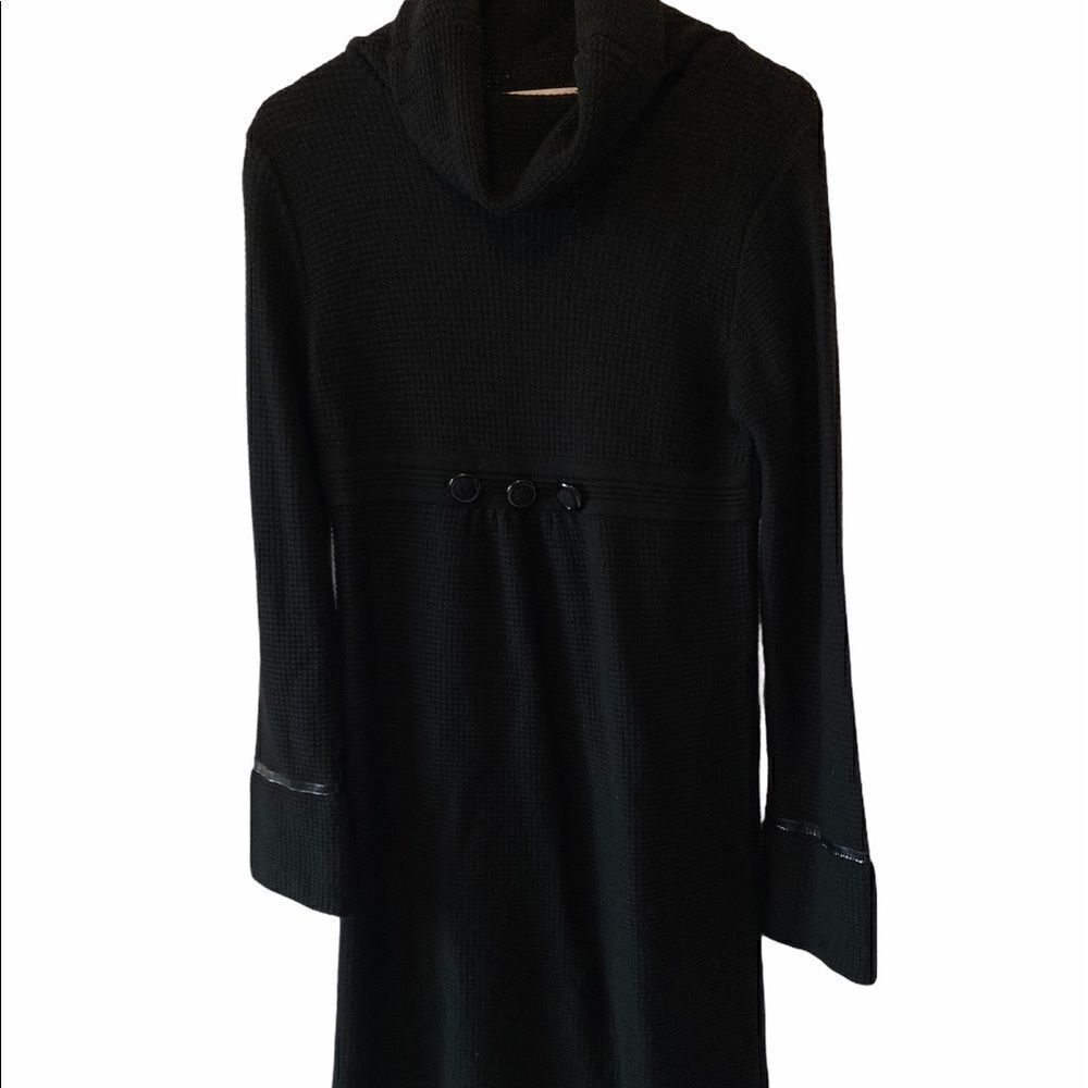 Black Wool Blend Cowl Neck Knit Midi Sweater Dress